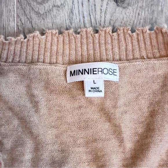 Minnie Rose Cotton Cashmere Frayed Cream Cardigan Sweater - Picture 3 of 8